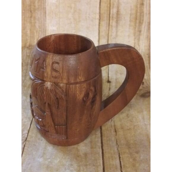 St. Thomas Carved Wooden Mug Vintage Island Souvenir Palm Trees Wood Mug (shelf) - Picture 4 of 8